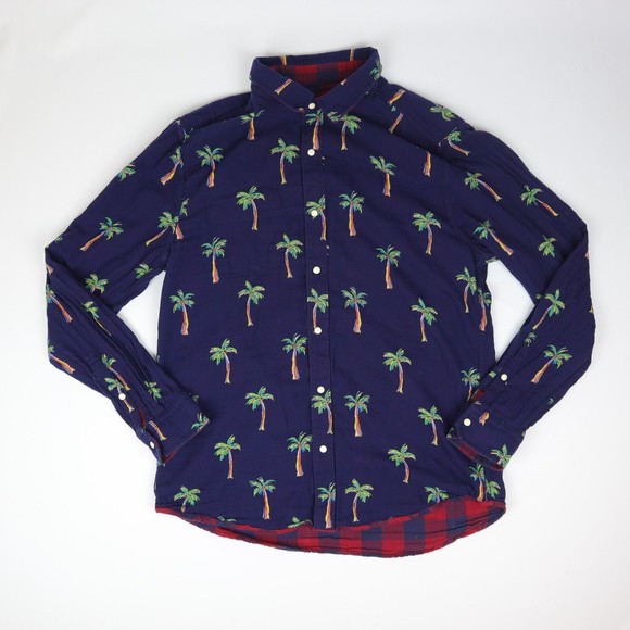 Chubbies Pearl Snap Shirt The Inside Out Flip Reverse It Navy Plaid Palms Mens L - Picture 5 of 9